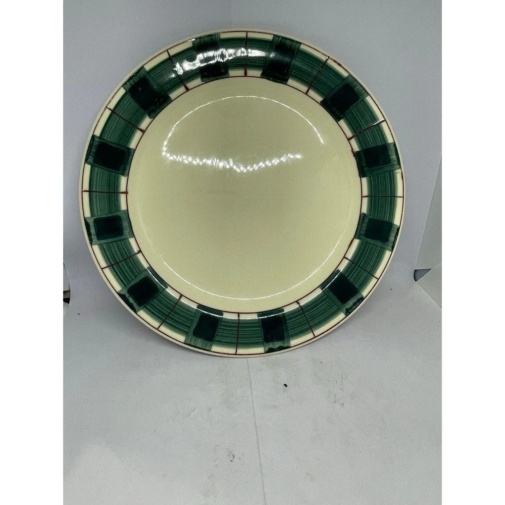 Hartstone USA Buffalo Check Dinner Plate Green Cream Plaid Stoneware 10.25in